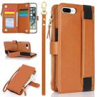 For iPhone 8 Plus / 7 Plus Wristband Holder Zipper Purse RFID Leather Phone Case(Brown) - 1