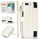 For iPhone 8 Plus / 7 Plus Wristband Holder Zipper Purse RFID Leather Phone Case(White) - 1