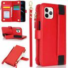 For iPhone 11 Pro Wristband Holder Zipper Purse RFID Leather Phone Case(Red) - 1