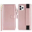 For iPhone 11 Pro Max Wristband Holder Zipper Purse RFID Leather Phone Case(Rose Gold) - 2