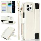 For iPhone 11 Pro Max Wristband Holder Zipper Purse RFID Leather Phone Case(White) - 1