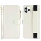 For iPhone 11 Pro Max Wristband Holder Zipper Purse RFID Leather Phone Case(White) - 2