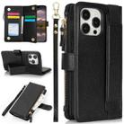 For iPhone 12 / 12 Pro Wristband Holder Zipper Purse RFID Leather Phone Case(Black) - 1