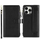 For iPhone 12 / 12 Pro Wristband Holder Zipper Purse RFID Leather Phone Case(Black) - 2