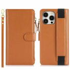 For iPhone 12 / 12 Pro Wristband Holder Zipper Purse RFID Leather Phone Case(Brown) - 2