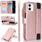 For iPhone 12 mini Wristband Holder Zipper Purse RFID Leather Phone Case(Rose Gold) - 1