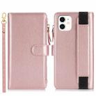 For iPhone 12 mini Wristband Holder Zipper Purse RFID Leather Phone Case(Rose Gold) - 2