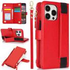 For iPhone 12 Pro Max Wristband Holder Zipper Purse RFID Leather Phone Case(Red) - 1