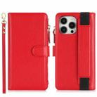 For iPhone 12 Pro Max Wristband Holder Zipper Purse RFID Leather Phone Case(Red) - 2