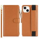 For iPhone 13 mini Wristband Holder Zipper Purse RFID Leather Phone Case(Brown) - 2