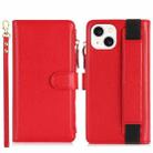 For iPhone 13 mini Wristband Holder Zipper Purse RFID Leather Phone Case(Red) - 2