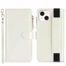 For iPhone 13 mini Wristband Holder Zipper Purse RFID Leather Phone Case(White) - 2