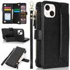 For iPhone 14 / 13 Wristband Holder Zipper Purse RFID Leather Phone Case(Black) - 1