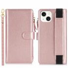 For iPhone 14 / 13 Wristband Holder Zipper Purse RFID Leather Phone Case(Rose Gold) - 2