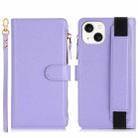 For iPhone 14 / 13 Wristband Holder Zipper Purse RFID Leather Phone Case(Purple) - 2