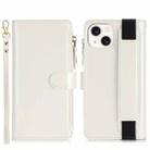 For iPhone 14 / 13 Wristband Holder Zipper Purse RFID Leather Phone Case(White) - 2