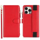 For iPhone 13 Pro Wristband Holder Zipper Purse RFID Leather Phone Case(Red) - 2