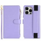 For iPhone 13 Pro Wristband Holder Zipper Purse RFID Leather Phone Case(Purple) - 2