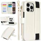 For iPhone 13 Pro Wristband Holder Zipper Purse RFID Leather Phone Case(White) - 1