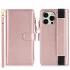 For iPhone 13 Pro Max Wristband Holder Zipper Purse RFID Leather Phone Case(Rose Gold) - 2