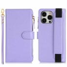 For iPhone 13 Pro Max Wristband Holder Zipper Purse RFID Leather Phone Case(Purple) - 2