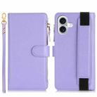 For iPhone 16 Plus Wristband Holder Zipper Purse RFID Leather Phone Case(Purple) - 2