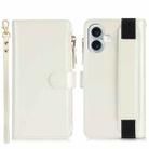 For iPhone 16 Plus Wristband Holder Zipper Purse RFID Leather Phone Case(White) - 2