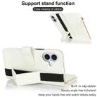 For iPhone 16 Plus Wristband Holder Zipper Purse RFID Leather Phone Case(White) - 3