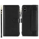 For iPhone XS / X Wristband Holder Zipper Purse RFID Leather Phone Case(Black) - 2