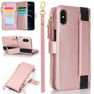 For iPhone XS / X Wristband Holder Zipper Purse RFID Leather Phone Case(Rose Gold) - 1