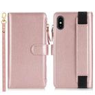 For iPhone XS / X Wristband Holder Zipper Purse RFID Leather Phone Case(Rose Gold) - 2