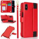 For iPhone XS Max Wristband Holder Zipper Purse RFID Leather Phone Case(Red) - 1