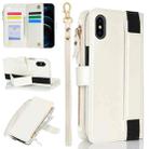 For iPhone XS Max Wristband Holder Zipper Purse RFID Leather Phone Case(White) - 1