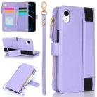 For iPhone XR Wristband Holder Zipper Purse RFID Leather Phone Case(Purple) - 1