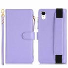 For iPhone XR Wristband Holder Zipper Purse RFID Leather Phone Case(Purple) - 2