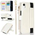 For iPhone XR Wristband Holder Zipper Purse RFID Leather Phone Case(White) - 1