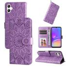 For Samsung Galaxy A06 4G Embossed Sunflower Leather Phone Case(Purple) - 1