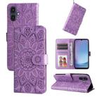 For Samsung Galaxy A25 5G Japan Version / A25e Embossed Sunflower Leather Phone Case(Purple) - 1