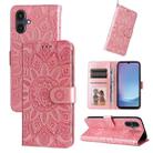 For Samsung Galaxy A25 5G Japan Version / A25e Embossed Sunflower Leather Phone Case(Rose Gold) - 1