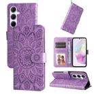 For Samsung Galaxy A56 5G Embossed Sunflower Leather Phone Case(Purple) - 1