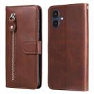For Samsung Galaxy A25 5G Japan Version / A25e Fashion Calf Texture Zipper Leather Phone Case(Brown) - 1