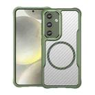 For Samsung Galaxy S25 5G Carbon Fiber Texture MagSafe Translucent Phone Case(Green) - 1