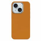 For iPhone 15 Skin Feel Fine Leather Texture Metal Lens Frame MagSafe Phone Case(Ginger) - 1