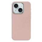 For iPhone 15 Skin Feel Fine Leather Texture Metal Lens Frame MagSafe Phone Case(Pink) - 1