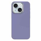 For iPhone 15 Skin Feel Fine Leather Texture Metal Lens Frame MagSafe Phone Case(Light Purple) - 1