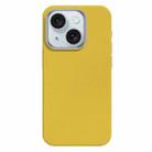 For iPhone 15 Skin Feel Fine Leather Texture Metal Lens Frame MagSafe Phone Case(Bright Yellow) - 1