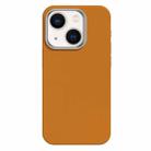 For iPhone 14 Skin Feel Fine Leather Texture Metal Lens Frame MagSafe Phone Case(Ginger) - 1