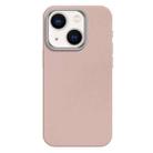 For iPhone 14 Skin Feel Fine Leather Texture Metal Lens Frame MagSafe Phone Case(Pink) - 1