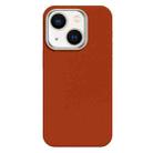 For iPhone 14 Skin Feel Fine Leather Texture Metal Lens Frame MagSafe Phone Case(Orange) - 1