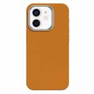 For iPhone 12 Skin Feel Fine Leather Texture Metal Lens Frame MagSafe Phone Case(Ginger) - 1